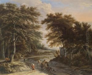 Peasants And Travellers Near The Edge Of A Forest by Adriaen Hendricksz. Verboom