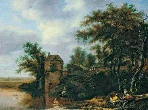 Baumreiche Landschaft Mit Gehoft An Einem Weiher