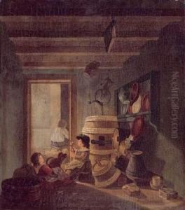 Enfants Jouant Dans Une Arriere-cuisine by Jean Charles Verbrugge
