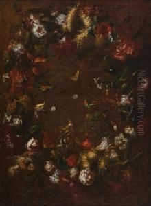 Grosses Blumenstuck Mit Vogeln, Schmetterlingen Und Faltern