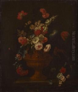 A Still Life Of Assorted Flowers In A Bronze Vase