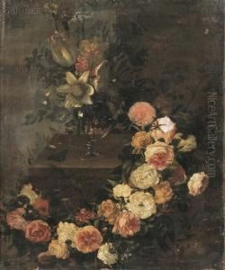 Floral Still Life With Vase And Garland by Gaspar-pieter The Younger Verbruggen