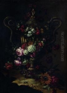 Bouquet De Fleurs Dans Un Vase En Bronze A Anses by Gaspar-pieter The Younger Verbruggen