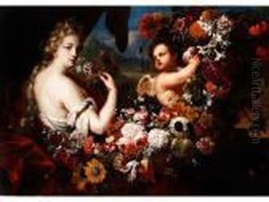 Venus Und Amor In Blutengirlanden by Gaspar-pieter The Younger Verbruggen