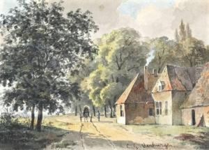 Paard En Wagen Op Landweg Bij Een Boerderij by Cornelis Gerrit Verburgh