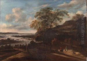 An Extensive Landscape Off The Coast With Figures On Horseback