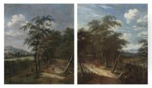 A Wooded Landscape With Children Playing On A Track