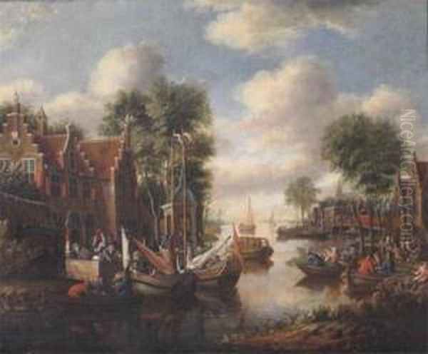 Dutch River Scene With A Pleasure Party Making Merry - view 1