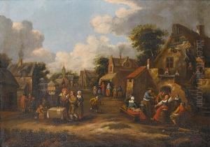 A Village Street With Peasants Merrymaking Before A Tavern And A Quack Doctor Administering To A Patient