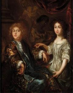 A Portrait Of A Lady And A Gentleman, Three-quarter Length, With A Negro Servant Beyond by Arnold Le Libertin Verbuys