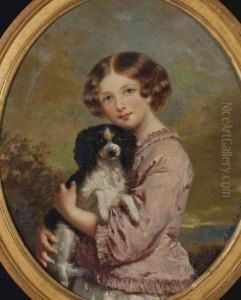 Portrait D'une Petite Fille Tenant Un Chien Portrait D'une Petite Fille Tenant Un Chien