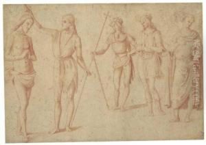 The Baptism Of Christ With Three Figures To The Right