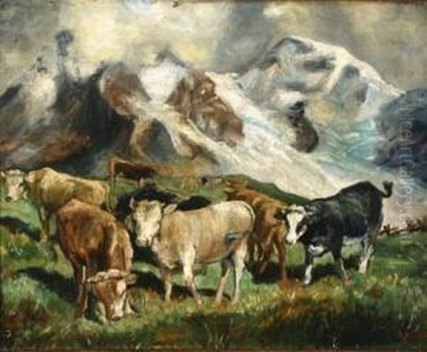 Cows Grazing In A Mountainous Landscape - view 1