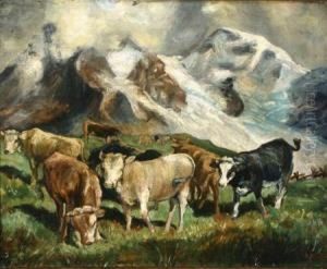 Cows Grazing In A Mountainous Landscape