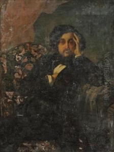 Portrait D'homme Assis, Pensif, Surun Sofa