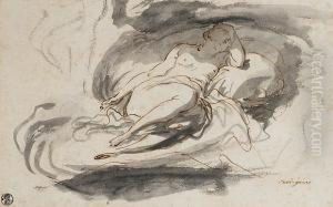 A Female Nude Reclining On A Bed by Jean-Michel Verdiguier
