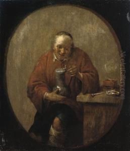 A Peasant Drinking And Smoking At A Table