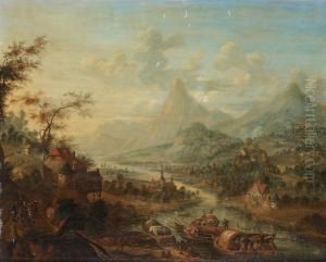 An Extensive River Landscape With Figures