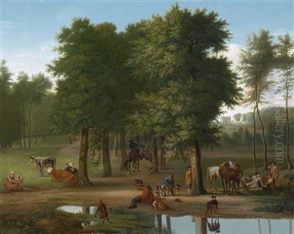 Landscape With A Hunting Party Resting Before A Castle - view 1