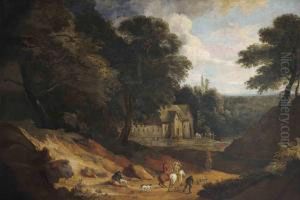 A Wooded Landscape With A Hawking Party On A Track by Jan Peeter Verdussen