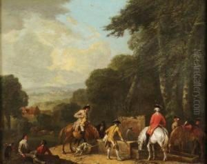 Le Repos Des Cavaliers A La Fontaine by Jan Peeter Verdussen