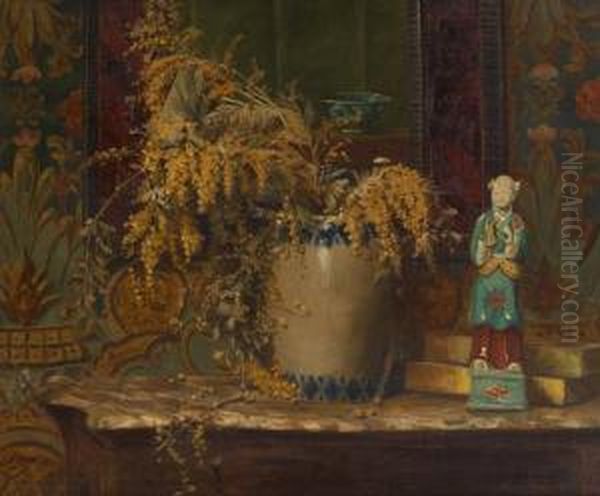 Composition Aux Genets Et Figurine Chinoise - view 1