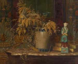 Composition Aux Genets Et Figurine Chinoise by Paul Verdussen