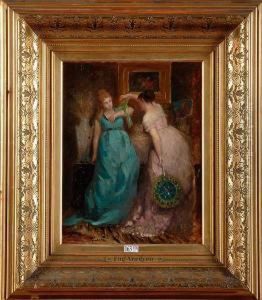 Deux Elegantes Au Perroquet by Eugene Verdyen