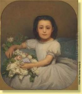 Portrait De Jeune Fille Au Bouquet De Fleurs by Eugene Verdyen