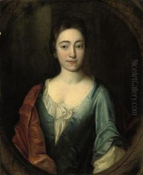 Portrait Of Elizabeth Saville (d. 1749), Half-length, In A Bluesilk Dress And Rust Wrap, In A Sculpted Cartouche - view 1
