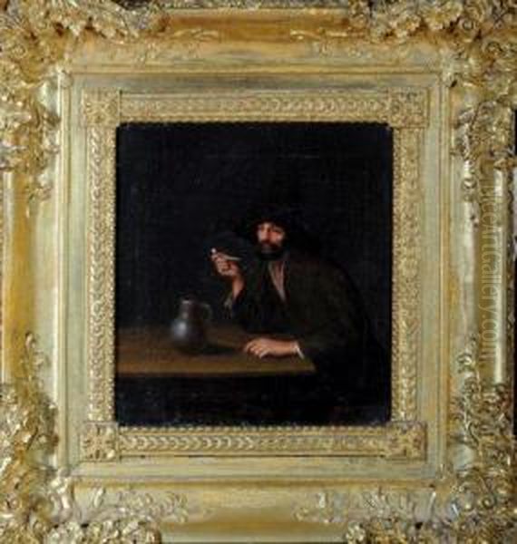 A Peasant Seated At A Table Smoking A Pipe - view 1