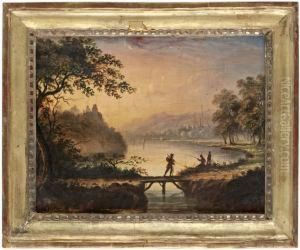 Flodlandskap Med Metande Figurer Vid Strandkant by Vasilii Petrovich Vereshagin