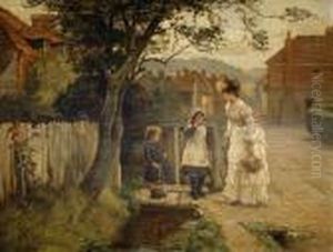 Woman And Children On A Village Street by Arthur Verey