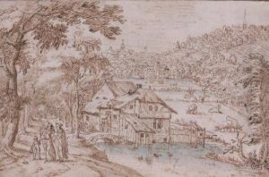 Paysage Anime Avec Une Ferme Au Premier Plan by Tobias van Haecht (see Verhaecht)