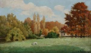 Bebost Landschap Met Kippen En Geit Voor Hoeve by Alfred Verhaeren