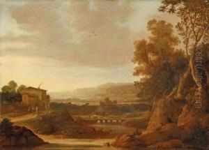 Sudliche Flusslandschaftmit Brucke Und Hirten by Dirck Verhaert