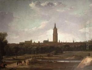 A Panoramic View Of The Hague From The North With The 'grote-ofsint Jacobskerk' And The Old Town Hall, The 'kleine Veentje' In Theforeground