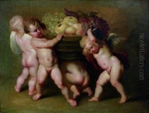 Putti Autour D'une Corbeille De Fleurs