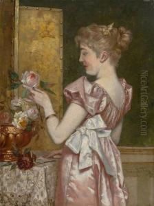 Jeune Femme Composant Unbouquet De Fleurs by Frans Verhas