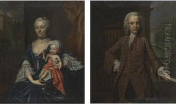 Portrait Of A Man And Portrait Of A Woman Holding A Child: A Pair - view 1