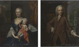 Portrait Of A Man And Portrait Of A Woman Holding A Child: A Pair by Mattheus Verheyden