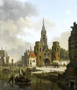 Figures In A Canalside Town