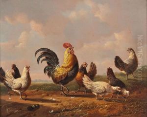 Stolzer Hahn Mit Seinen Hennen by Albertus Verhoesen