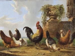 Poules De Basse-cour Dans Un Paysage by Albertus Verhoesen