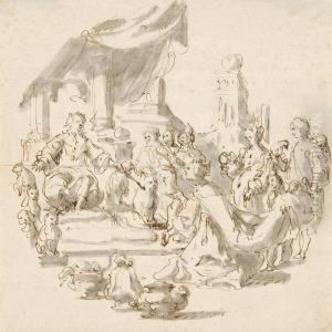 Konig Salomon Empfangt Die Konigin Von Saba by Jan Verkolje