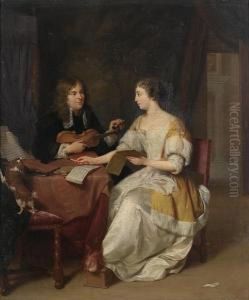 An Elegant Couple Making Music In Aninterior by Jan Verkolje