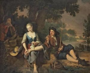 A Fisherman And A Milkmaid Resting On A River Bank