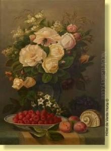 Composition Aux Framboises Et Aux Roses by A. Verlat