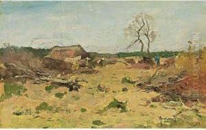 A Peasant Near A Farm In A Wooded Landscape by Andries Verleur