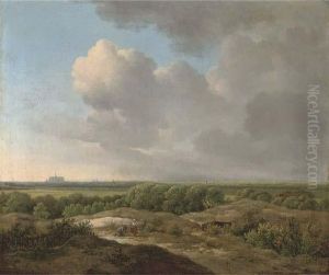 An Extensive Landscape With Children Picking Fruit by Jan Wijnants